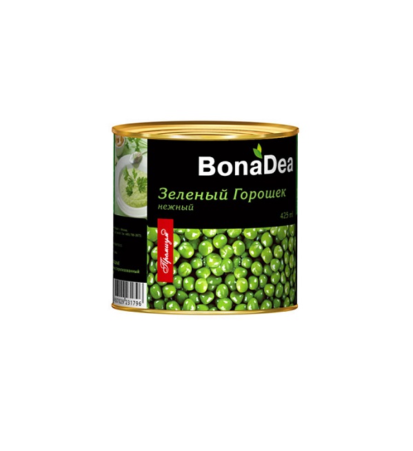 Горошек зеленый консервированный БОНАДЕА 425 мл в/с ГОСТ ж/б *12