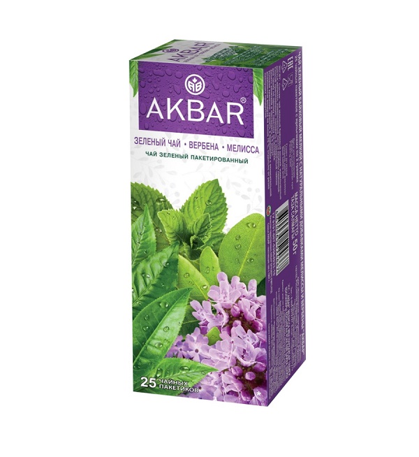 Чай АКБАР 25 пакетиков, зеленый с мелиссой и вербеной * 24