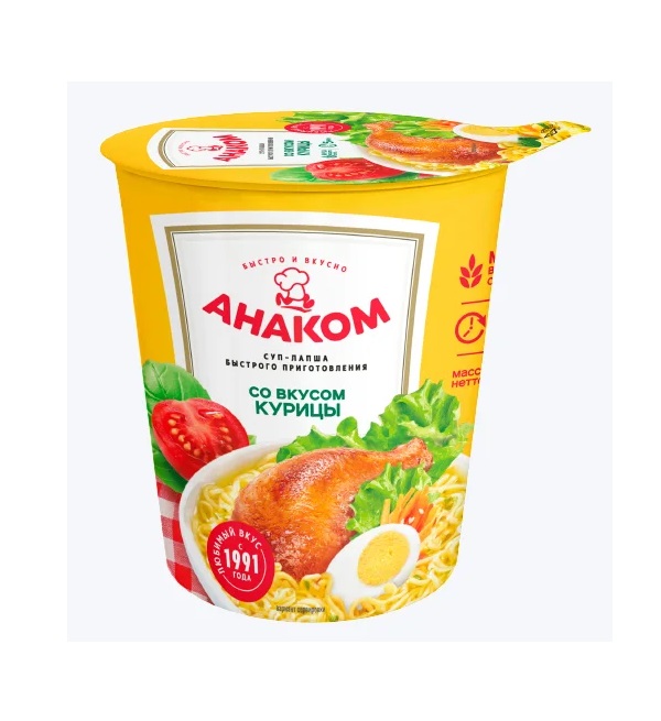 Суп-лапша быстрого приготовления АНАКОМ 50 г со вкусом курицы *24