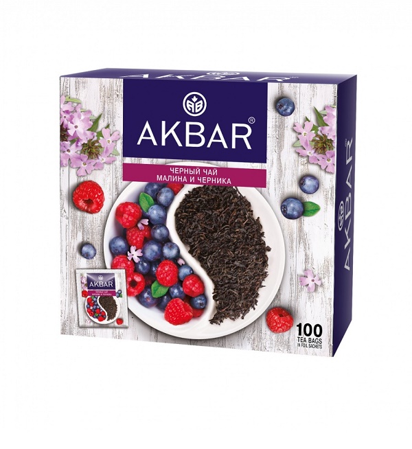 Чай АКБАР 100 пакетиков Малина + Черника *6