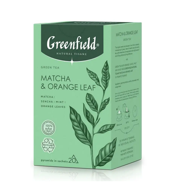 Чай ГРИНФИЛД 20 пирамидок Нейчерал Тизан Матча энд Оранж *8