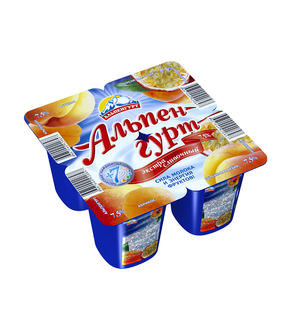 Йогурт АЛЬПЕНГУРТ 100 г 7,5% абрикос- персик/маракуйя *24