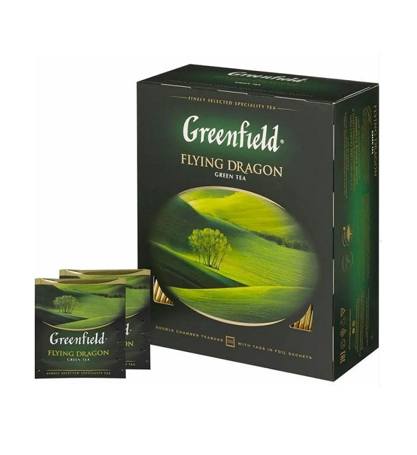 Чай ГРИНФИЛД 100 пакетиков с ниткой, Флаинг Драгон зеленый *10