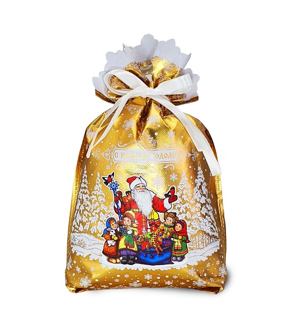 Набор кондитерский №1234 Мешочек Долгожданные подарки (золотой) 1,2 кг