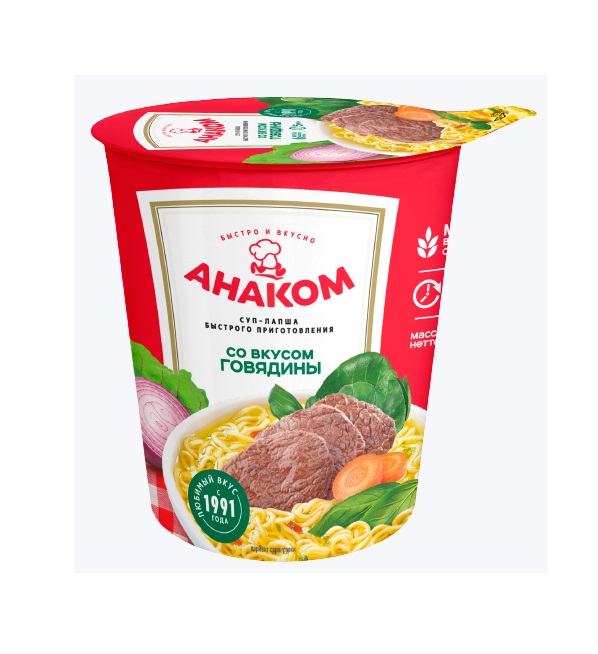 Суп-лапша быстрого приготовления АНАКОМ 50 г со вкусом говядины *24
