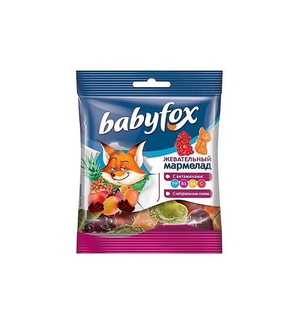 Мармелад BABYFOX 30г жевательный с витаминами, ассорти вкусов *90