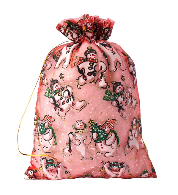 Набор кондитерский №1206 Мешочек Красные Снеговики (органза ) 1,2 кг