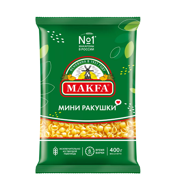 Макароны МАКФА гр.А 400 г Ракушки мини *20