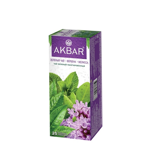 Чай АКБАР 25 пакетиков зеленый Мелисса и вербена *15