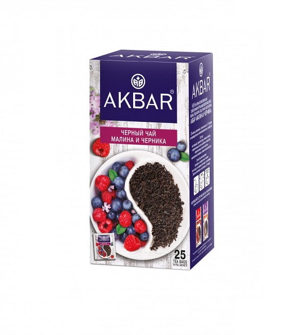 Чай АКБАР 25 пакетиков с малиной и черникой * 12