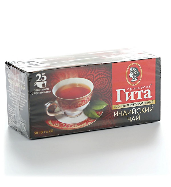 Чай ПРИНЦЕССА ГИТА 25 пакетиков с ниткой Индийский черный *18